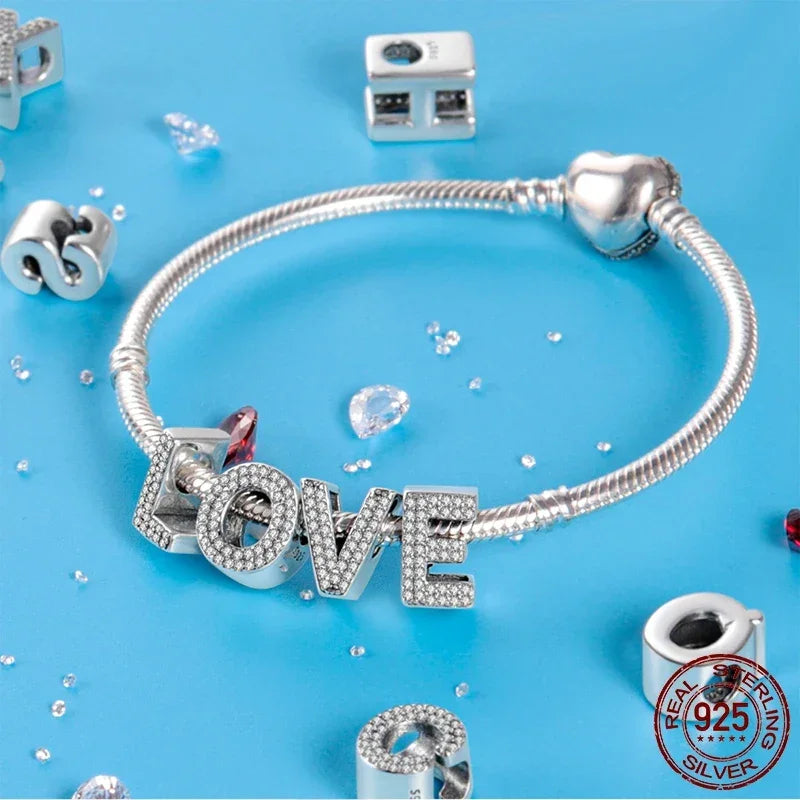 925 Silver Zircon Letter Charms A-Z | Pandora Compatible