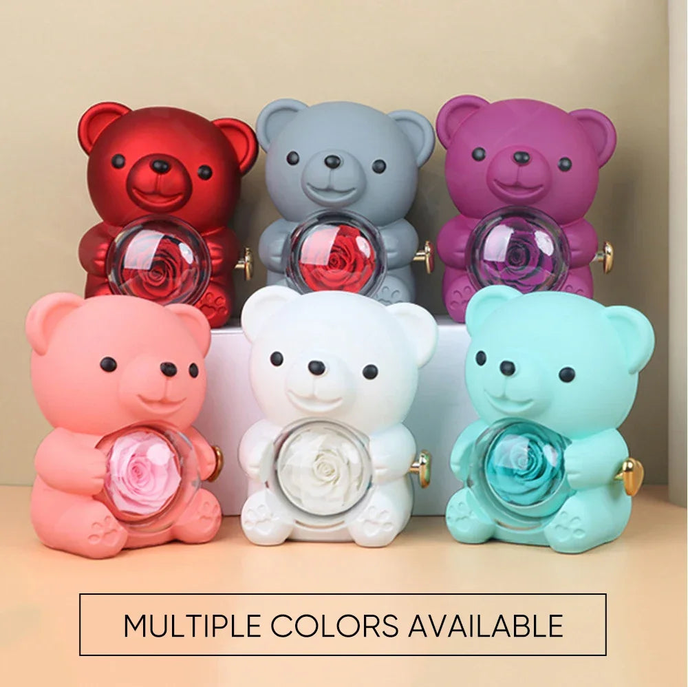 Eternal Preserved Rose Bear with Personalised Necklace | Luxury Christmas Gift