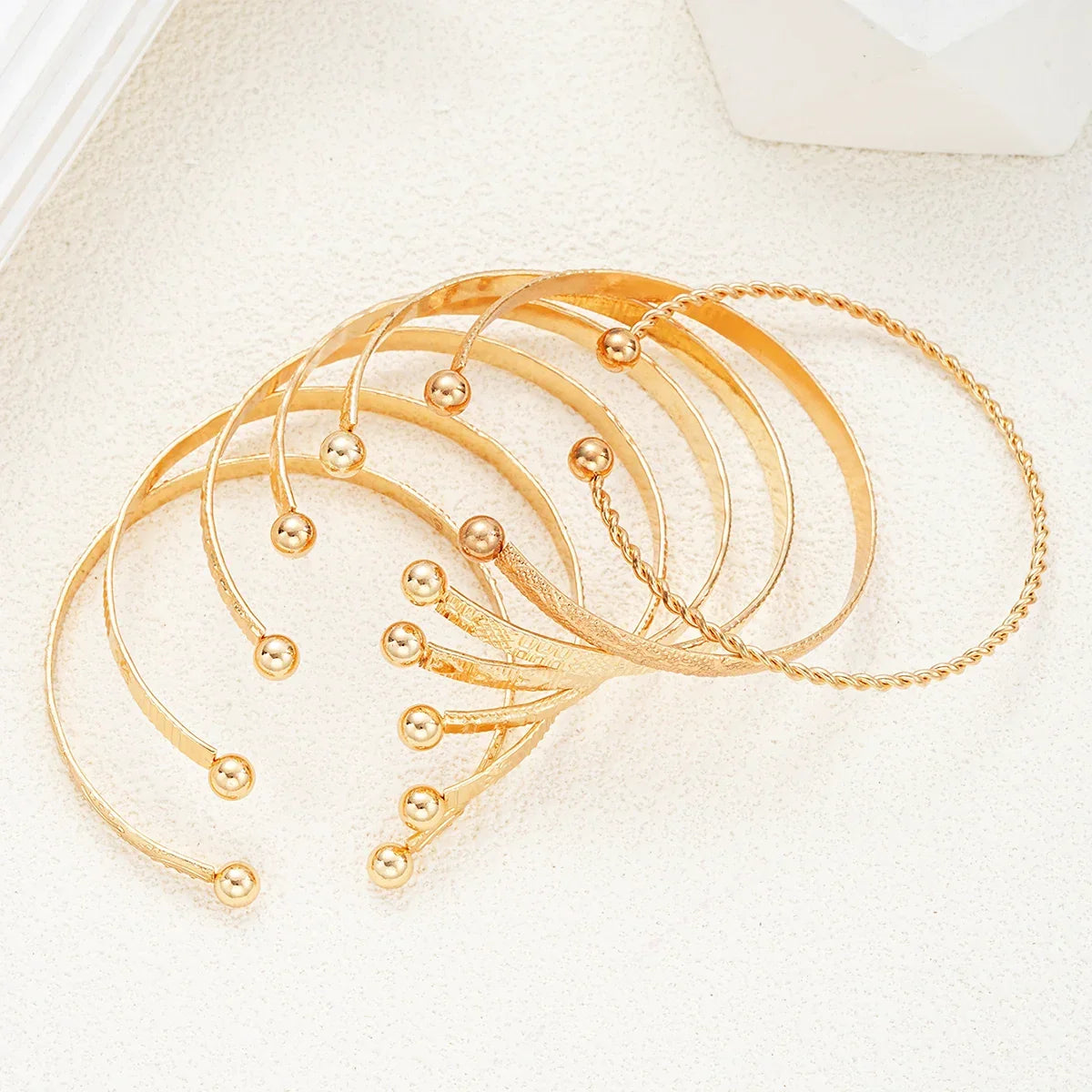 7 Piece Gold Cuff Stack | Adjustable Textured Bangles | Gift
