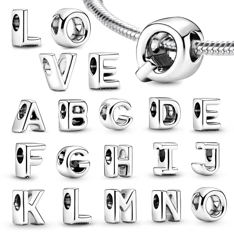 Silver 925 Alphabet Charm A-Z | Fits Pandora Style Bracelet