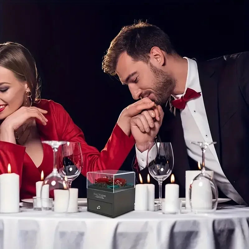 Christmas Gift Ready Ocean Heart Love Necklace with Eternal Rose Set