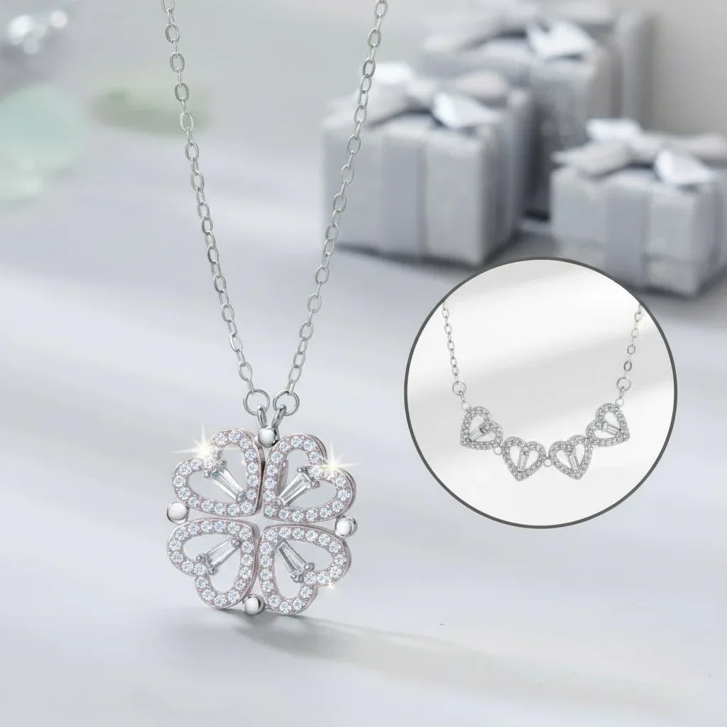 Stainless Steel Magnetic Clover 2 in 1 Heart Necklace | Gift For Her